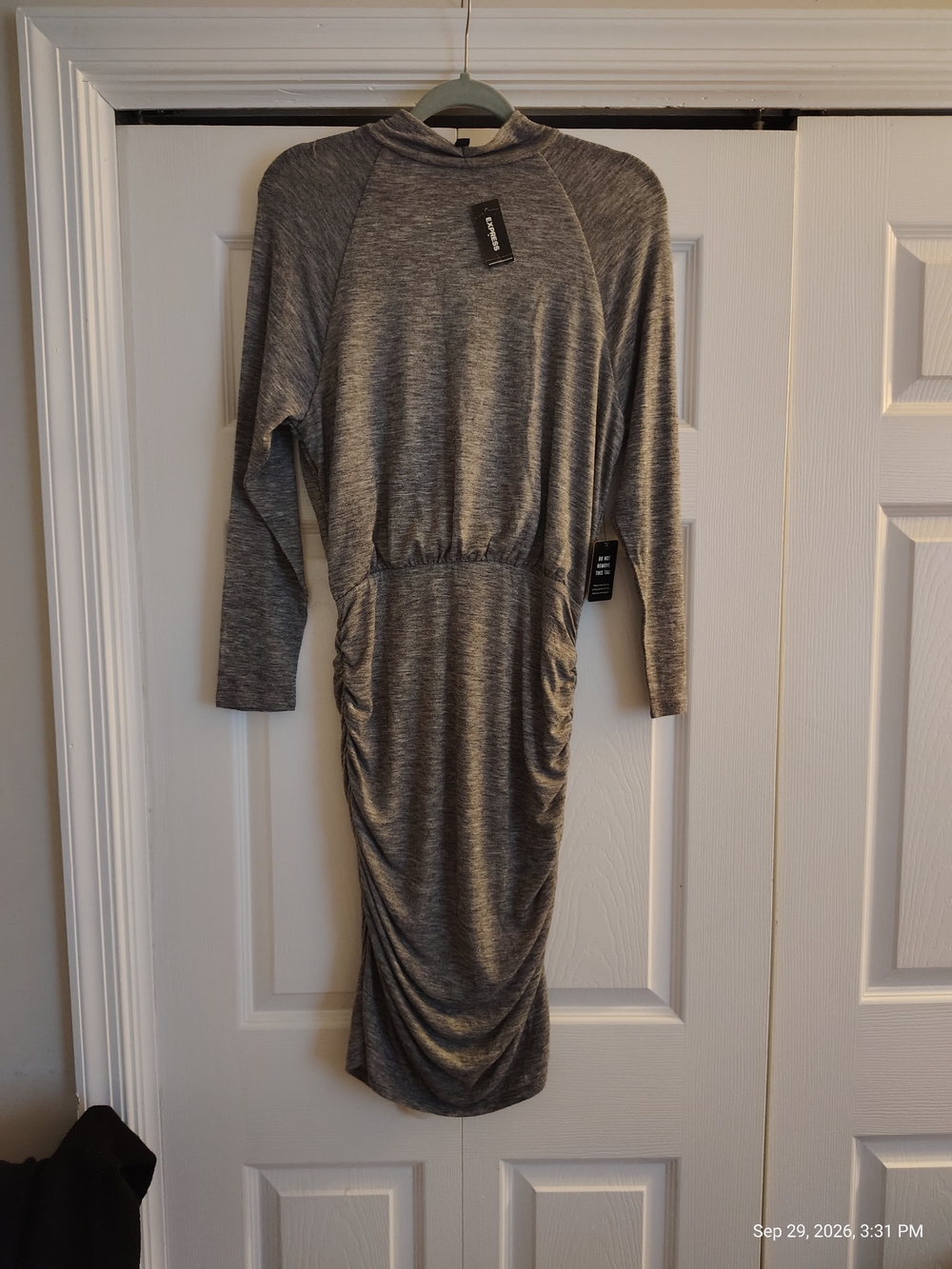 Express NWT Heather Gray Mock Neck Ruched Knit Midi Dress S